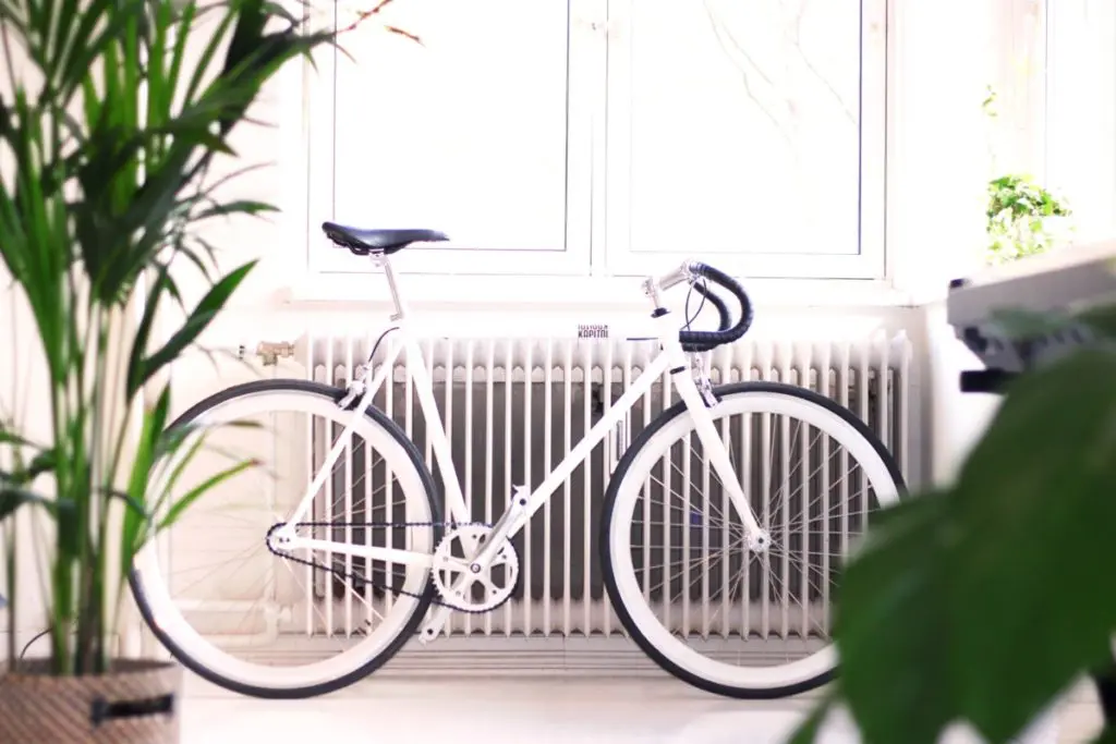 bicycle by radiator in hall
