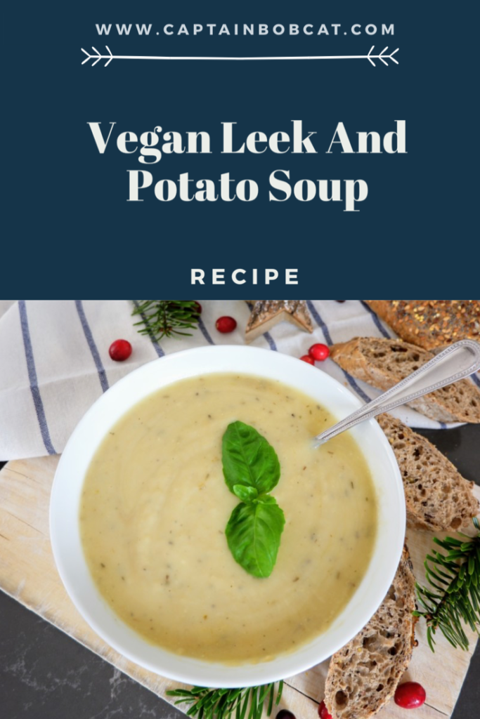 vegan leek and potato soup recipe pin 
