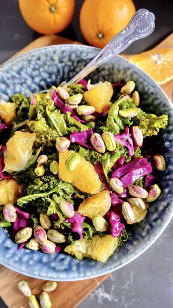 Orange and Kale Salad with Pistachios (Vegan Recipe)