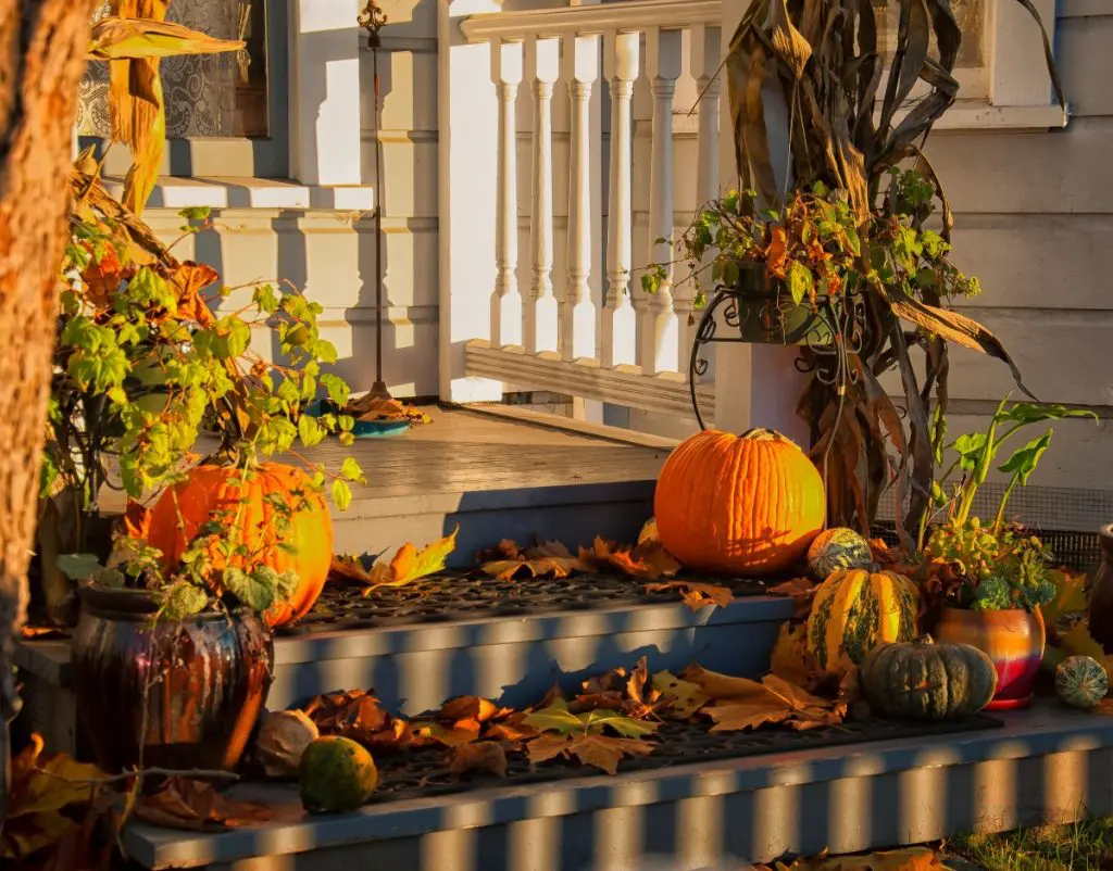 Autumn decorations - house exterior.