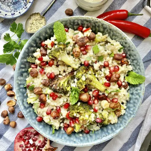 Couscous with Roasted Broccoli and Lemon Tahini