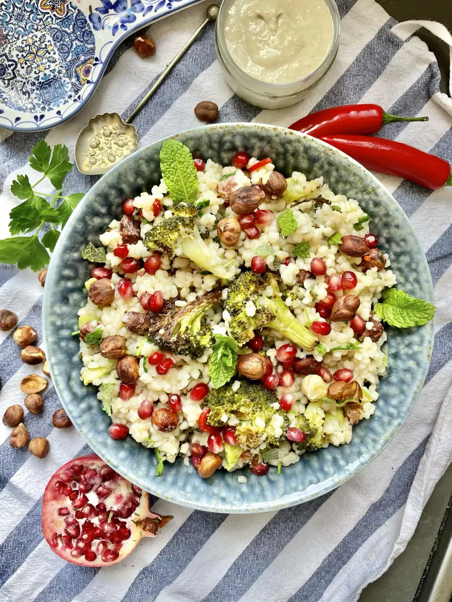 Couscous with Roasted Broccoli and Lemon Tahini