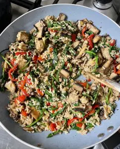 Vegan Fried Rice with Portobello Mushroom, Red pepper and Spinach