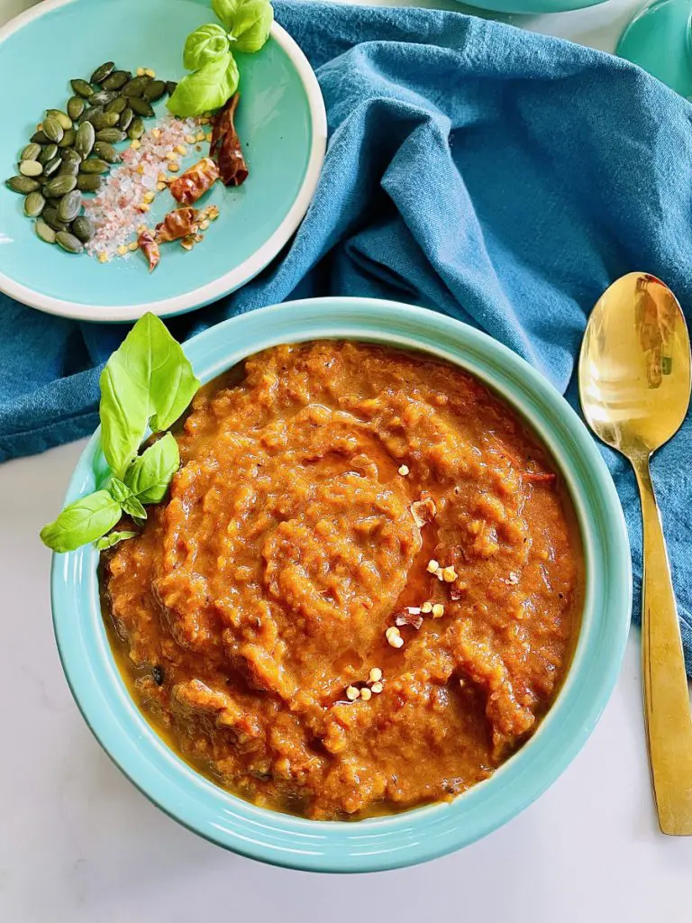 vegan roast carrot and romano pepper soup