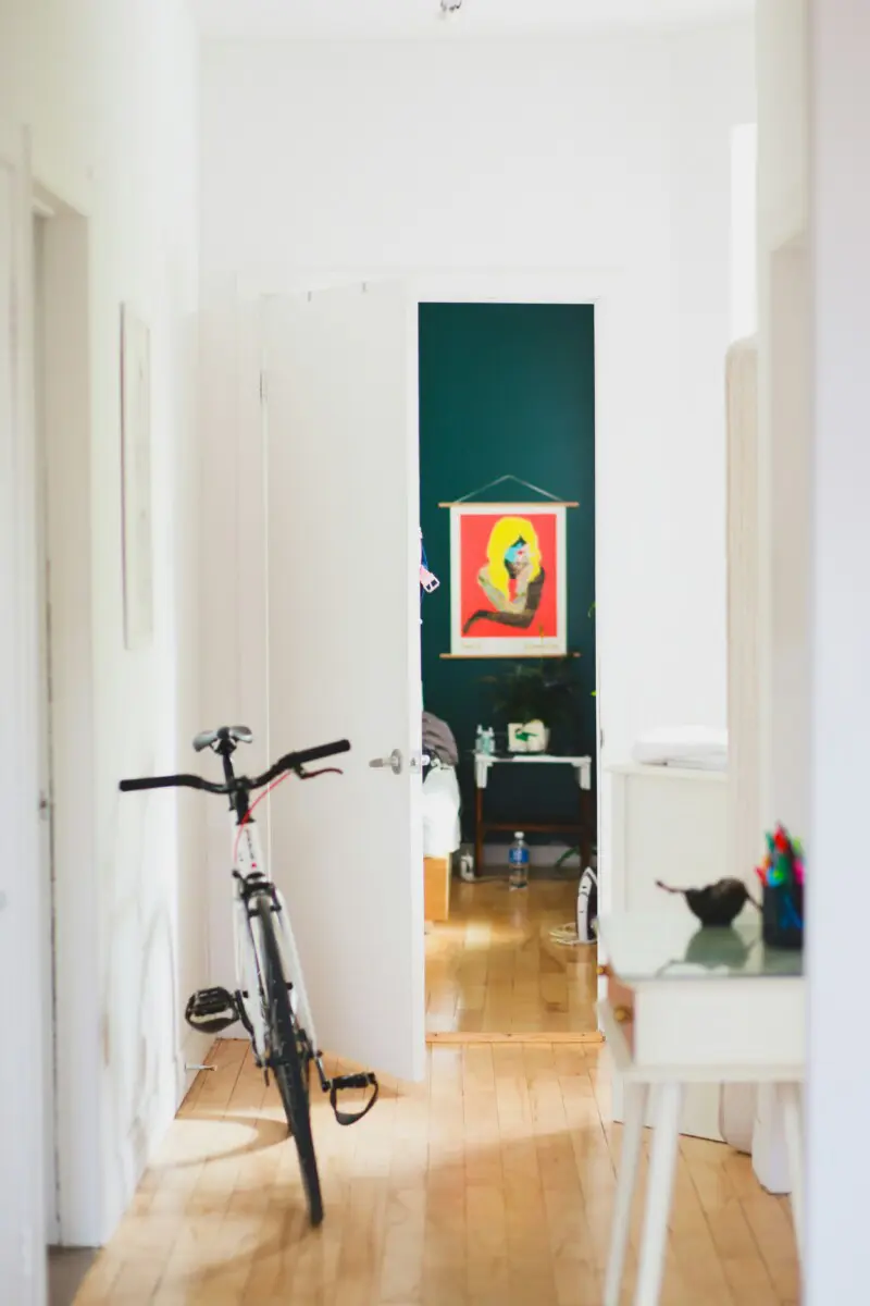 hallway in home with bicycle 