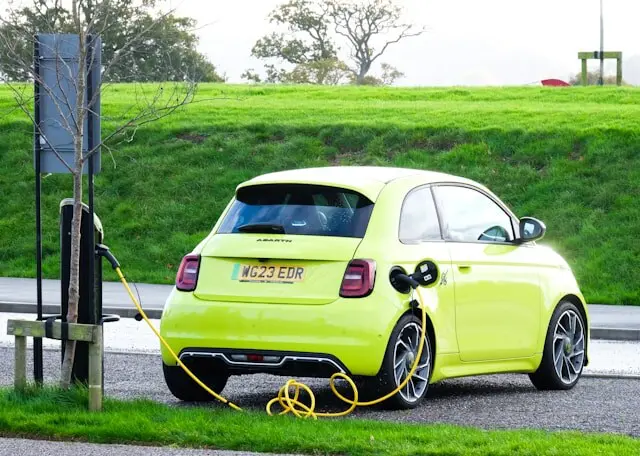 electric car on charger electric car on charger