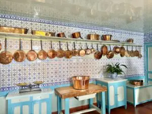 Blue kitchen Monet's House pans