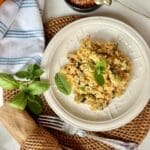 Red pesto and broad bean bulgur