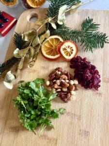 ingredients: parsley, caramelised nuts and dried cranberries