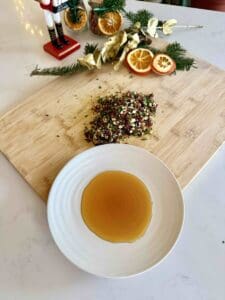 ingredients: parsley, caramelised nuts, dried cranberries and maple syrup