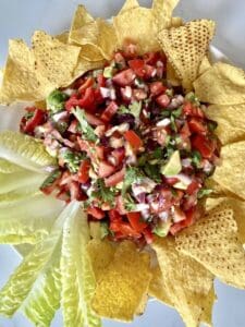 Rainbow pico de gallo served